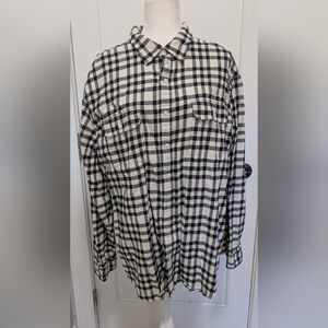 Gap Button Up Flannel Shirt Mens XXL Long Sleeve Black White Plaid Classic Fit